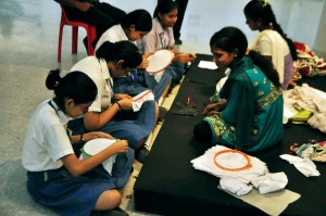 Kantha artists in workshop          